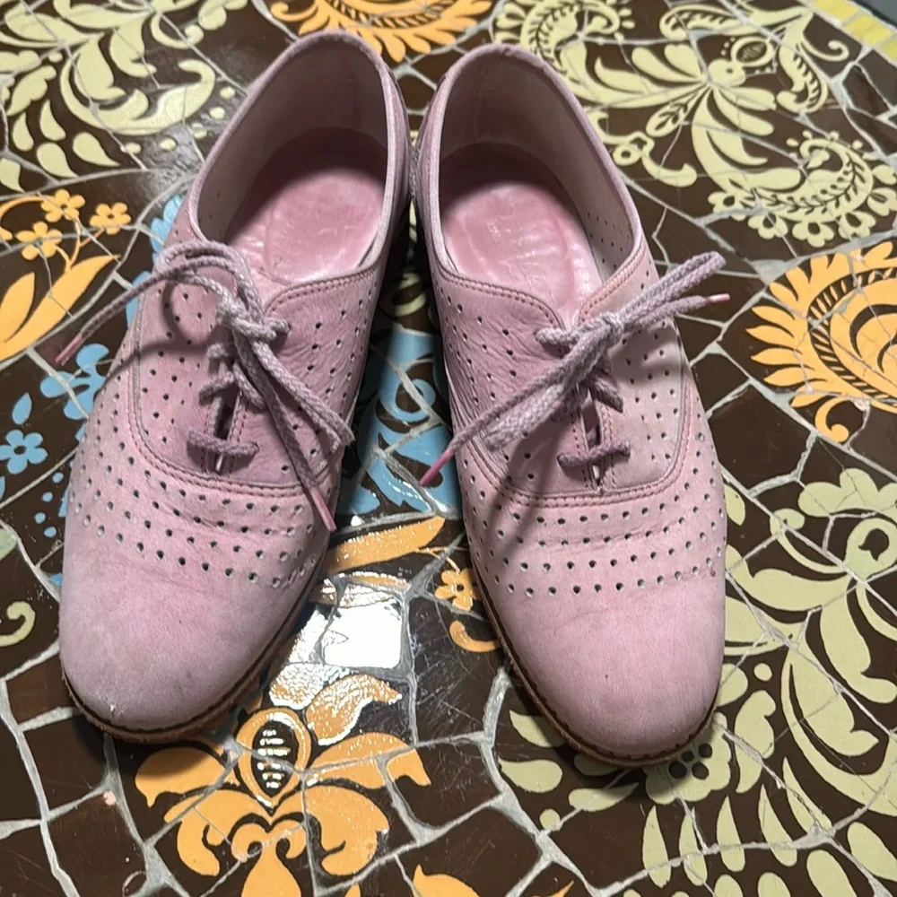 COLE HAAN Pink Suede Lace-Up Oxfords